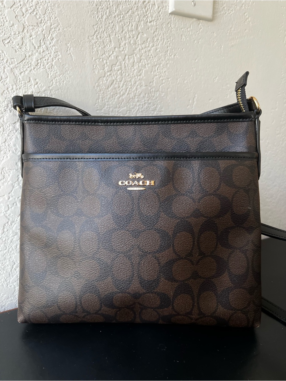 COACH Signature File Crossbody Purse - Brown Black Coated Canvas F29210
